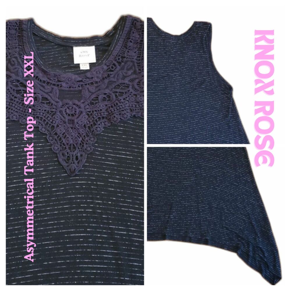 Knox Rose Women Sleeves Tank Top Asymmetrical Black Grey Size XXL